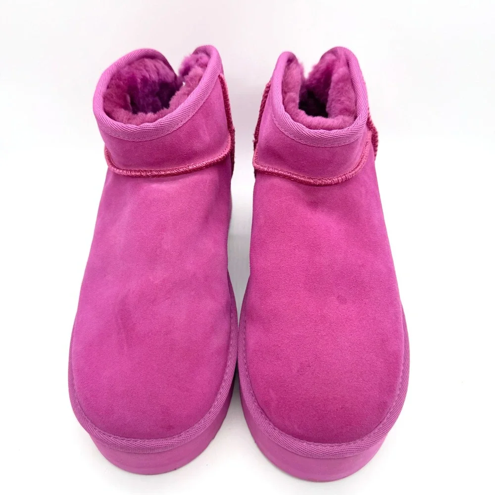 Fireside x Dearfoams Kingston Genuine Shearling Platform Bootie Mystic‎ Purple 9